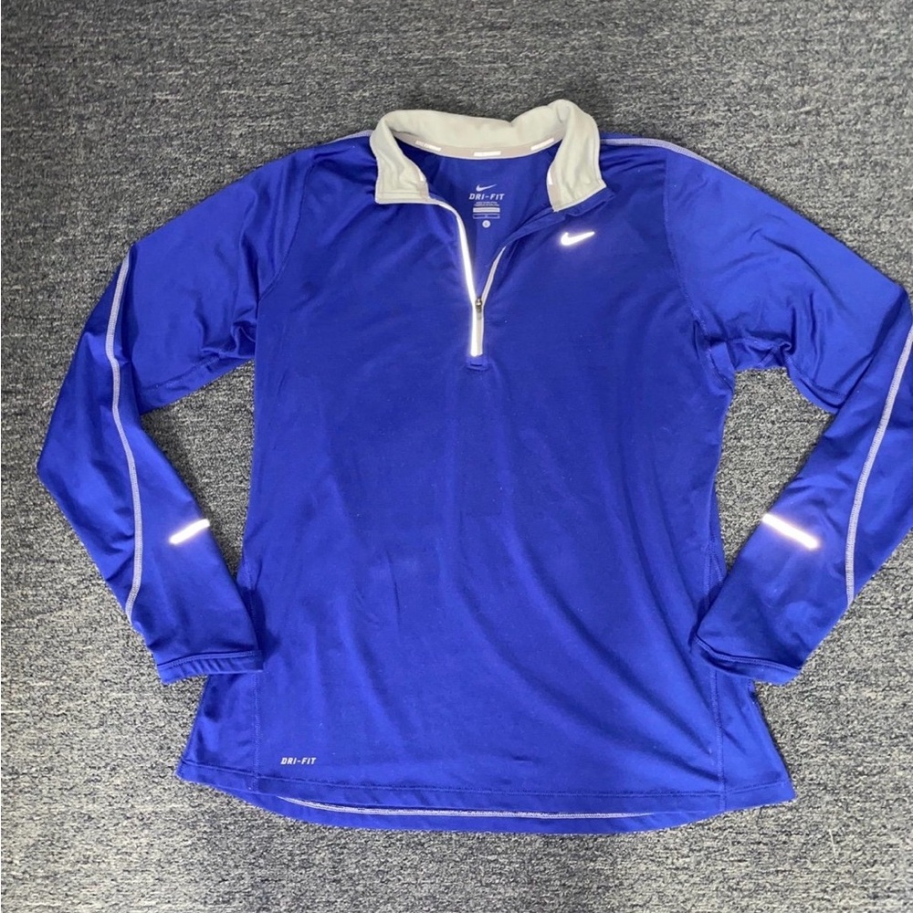 Nike element dri fit half zip pullover royal blue thumbholes reflective gray